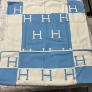 Hermes 愛馬仕 經典 Avalon 刺柏藍 /白色H 寶寶毛毯毯子 全新