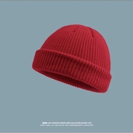 Beanie Hat Topi Streetwear Unisex Knitted Skullcap Hat Binnie Cap Roll Up Edge Trendy Cap 4