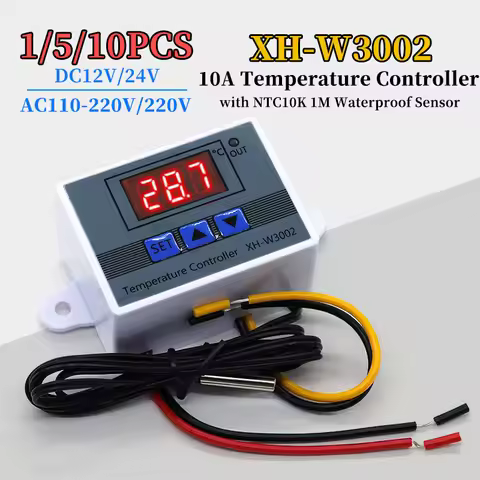 1/5/10PCS XH-W3002 220V/12V Digital LED Temperature Controller 10A Thermostat Control Switch with Wa