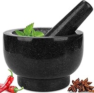 HESHIBI Granite Mortar and Pestle Set - 6 Inch - 2.5 Cup Capacity - Polished Stone Guacamole Spice Grinder Bowls, Large Molcajete for Mexican Salsa Herb Crusher Bowl, Kitchen Cooking Accessories