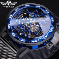 WINNER Mechanical Watch Fashion Men Watches Top Brand Crystal Luminous Wristwatch Hand Black Mesh Casual Smart Male Watches