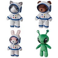 HIJAU AFTON Teddy Bear Cat Rabbit with Astronaut Clothes and Green Alien Doll