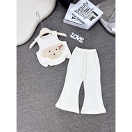 (X17) Set bộ quần áo bé gái Set áo gấu sát nách quần loe 4 màu cho bé gái