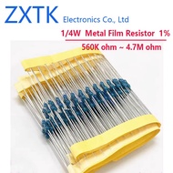 100PCS 0.25watt 1/4W Metal Film Resistor 560K - 4.7M ohm 620K 680K 750K 820K 910K 1M 1.5M 2.2M 2.3M 