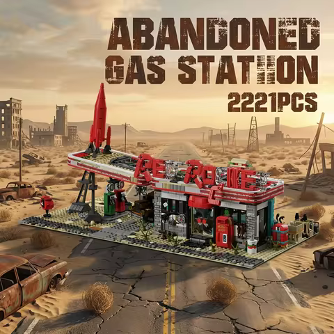 Movie Game Red Abandoned Gas Station Modular Building Blocks City Architecture Doomsday House Model 