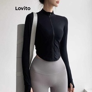 Lovito Sporty Sports Jacket Plain Zipper Basic Sports Jacket for Women LNL62229