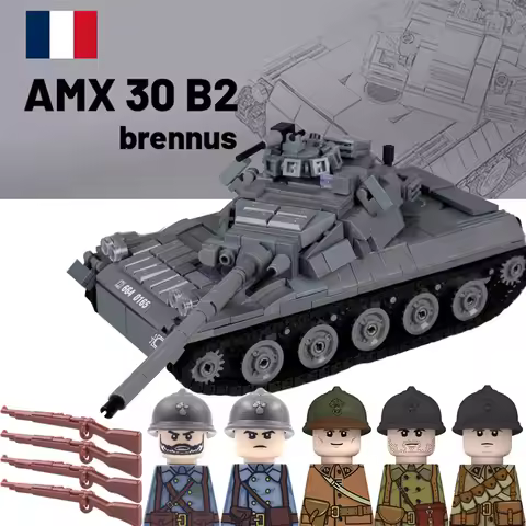 WW2 Military France AMX 30 B2 Brennus Tank Building Blocks Soldiers Vehicle Figures Weapon 98k Acces