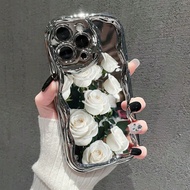 Ốp lưng điện thoại mềm in họa tiết hoa hồng kem bóng mạ điện cho iPhone 16/16 Pro/16 Pro Max/15/XR/7