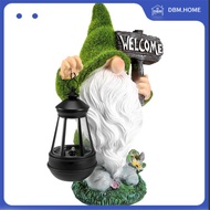 DBM.HOME-Flocking Gnome Solar Garden Statues Outdoor Decor Flocked Gnome with Solar Lantern Figurine