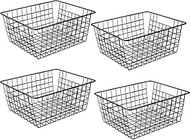 14" Upright Freezer Storage Baskets, Black Wire Storage Bins Large Bakset for Freezer, Pantry, Bathroom Organizing, Set of 4