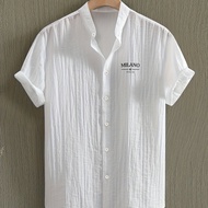 [ OBM] เสื้อเชิ้ตแขนสั้นพิมพ์ลายสำหรับผู้ชาย ใส่ๆ คอปกตั้ง ปกติดกระดุม เสื้อแฟชั่นใส่ได้หลากหลายโอกา