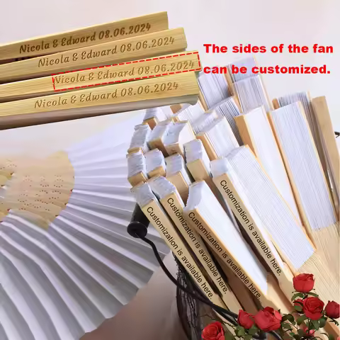 1set Custom Made Elegant Folding Hand Fan, Handmade White Paper Bamboo Folding Fans, Includes Deluxe