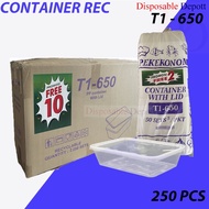 [250Set] BEKAS PLASTIK MAKANAN 650ml T650 T1 650 Rectangular Disposable Plastic Food Container HYGIE
