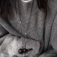 Long Silver Handmade Necklace High-Grade Ebony Wood Women's Necklace Sweater Chain Blogger925Gourd T