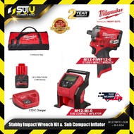MILWAUKEE M12 FIWF12-252B / FIWF12-0 1/2" Stubby Impact Wrench + BI-0 Asia Sub Compact Inflator c/w 