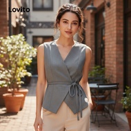 Lovito Casual Top Lace Up Grey Top for Women L155AD333