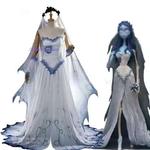 Corpse Masquerade Bride Emily Cosplay Fancy Dress Costume Wig Zombie Ghost Halloween Party Dress Up 