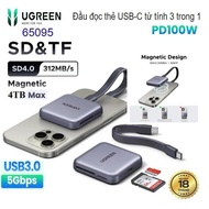 UGREEN 65095 MagFlow TF/SD4.0 312MB/s 3-in-1 magnetic USB-C card reader,PD100W 50541 CM180