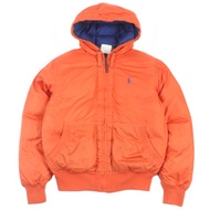 正品全新 Polo Ralph Lauren 馬匹標誌刺繡連帽羽絨服，M 碼，橙色。