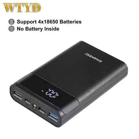 HAWEEL Power Bank Shell Box DIY 4x 18650 Battery (Not Included) 12000mAh Dual-way QC Charger with 2x