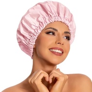 Reusable Ladies Shower Cap, Large Waterproof Shower Cap, Washable Elastic Band Shower Cap, Suitable 