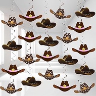 Maxdot 42 Pcs Western Cowboy Party Decorations Wild West Hanging Swirl Cowboy Hat Ceiling Streamers 
