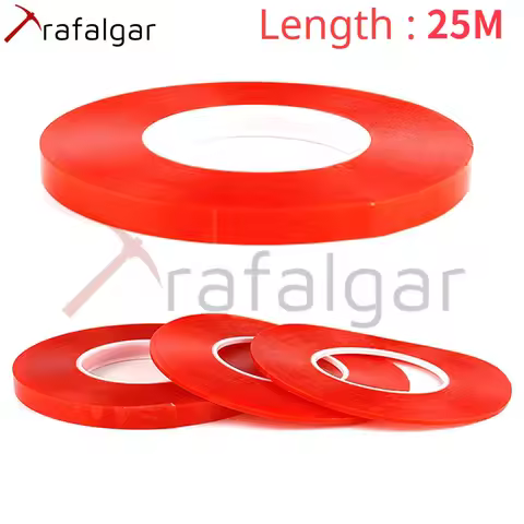 0.2MM 1/2/3/5/8/10mm 25M Strong Acrylic Adhesive PET Red Film Clear Double Side Tape No Trace For Ph