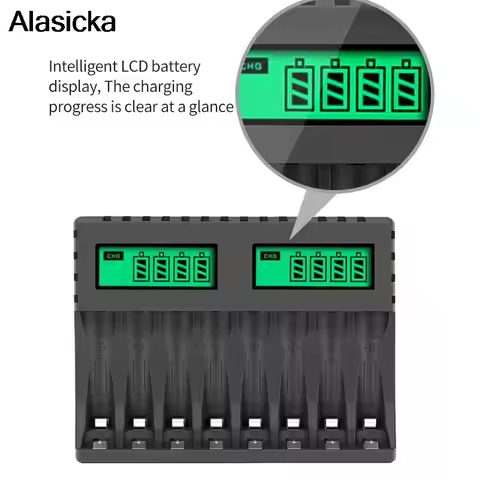 LCD Display with 8 Slot Smart Battery Charger for AA/AAA NiCd NiMh Rechargeable Batteries AA AAA Cha