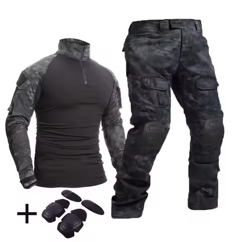Men's Tactical Suit +Pads Combat Shirt Cargo Pants Military Uniform T-Shirts Sniper Combat Shirt Arm