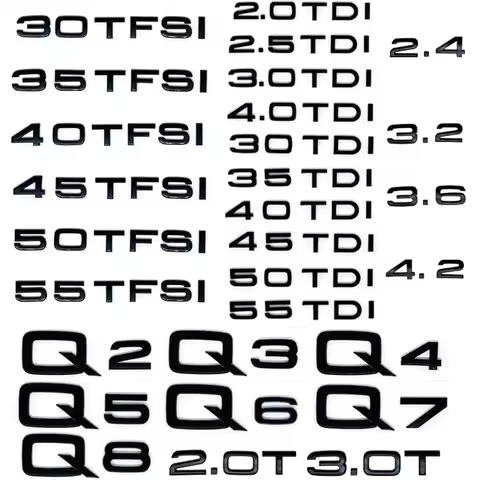 Black silver Letters Q2 Q3 Q4 Q5 Q6 Q7 Q8 30 35 40 45 50 55 TDI TFSI 2.0T Emblem For Audi Car Fender