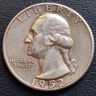 Uang Koin Perak Kuno Quarter Dollar Liberty Amerika Tahun 1952 Silver