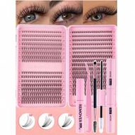 640pcs Eyelash Extension Kit, DIY Eyelash Extension Set (8-16mm), Individual Eyelash Cluster Kit, D-