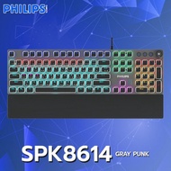 คีย์บอร์ด เกมมิ่ง Philips Gaming Keyboard Mechanical Blue Switch SPK-8614 Gray Punk
