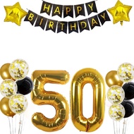 (SG Seller) 50th Birthday Decorations, 50th Birthday Balloon, Black and Gold Birthday Decorations Se