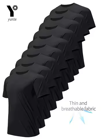 Round Neck T-Shirt 9Pcs Black Ultralight Men Quick Dry Breathable Sweat Shirt for Fitness Gym Runnin