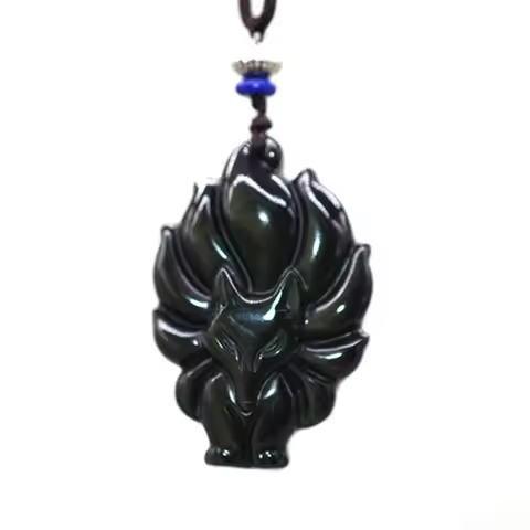 Natural Rainbow Obsidian Fox Pendant Nine-tailed Fox Obsidian Necklace For Men Women Drop Ship Lucky