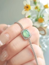 招財•健康|馬卡龍放光木那綠大蛋面|緬甸A貨翡翠純銀方糖手鏈