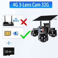 tdlกล้องวงจรปิด 4G Sim Solar Triple Lens Triple Screen 15MP 8K 10X PTZ 360 °   การตรวจจับความเคลื่อน