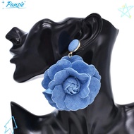 PANSIE Blue Rose Earrings, Exaggerate Ornament Denim Blue Fabric Earrings, Denims Handmade Flower Ea