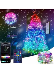 智能小仙女燈帶,帶紅外線遙控插頭,ip65防水等級,33英尺100顆led星光燈,可通過usb、電話app遙控,多色變換戶外小仙女燈串,適用於聖誕節、萬聖節、派對、寢室、教室