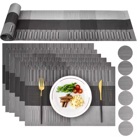 PVC Placemats Set Washable Dining Table Mats Set Tear-proof Heat Resistant 6 x Place Mats 6 x Coaste
