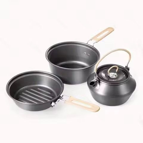 Portable Camping Cooking Set Teapot Coffee Water Kettle Pot Fry Pan Cookware DS618