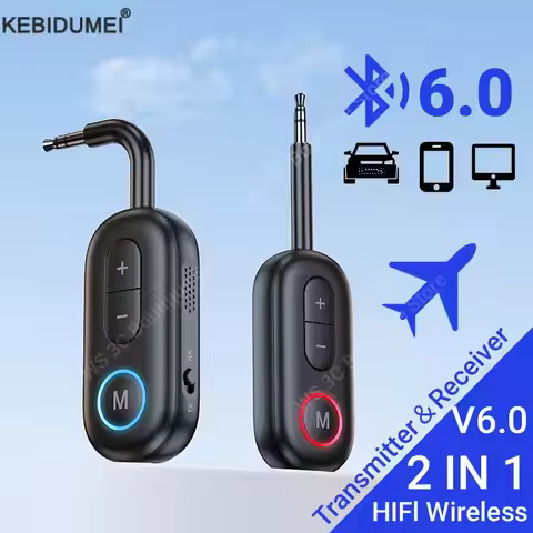 Bluetooth 6.0 Audio Transmitter Receiver 3.5MM AUX Hifi Stereo Music Wireless Adapter With Mic For C