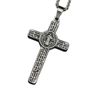 Stainless Steel Cross St Benedict Exorcism Pendant Necklace for Men