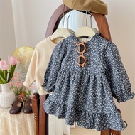 [1-8 Years] Kid Girls Flower Print Long Sleeve Dress Korea Sweet Baby Girl Purple Dress Baju Budak P