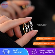 S999 Solid Silver Ring with Sparkling Star Point Zircon, Luxe Elegant Unique Hollow Adjustable Ring 