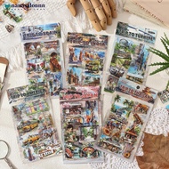 NANASALONNN 4Pcs Large Size Nations Series Vintage World Travel PET Stickers Landscape Character Jun