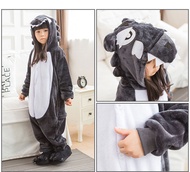 Gray Wolf Cartoon Onesie Sleepwear Kid Boy Girl Xmas Cosplay Costume Animal Pajamas