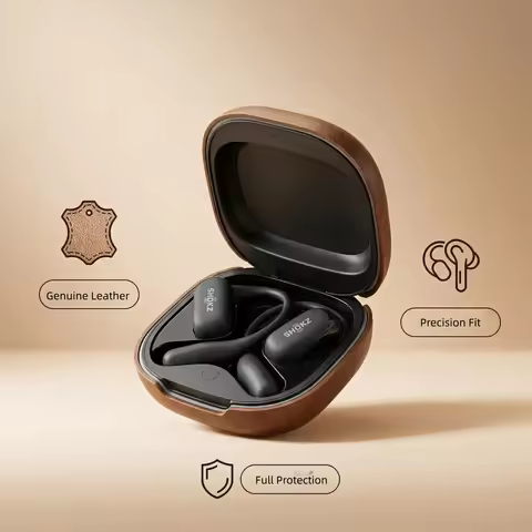 Case for Shokz OpenFit 2+ T921, Genuine Crazy Horse Leather Earbuds Case, Full Protective Cover, Sho