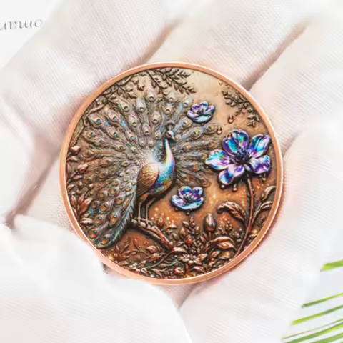 1pc Peacock 1OZ .999 Fine Copper Coin Cu Element Mark Peacock Art Commemorative Coin Wild Animal Hob